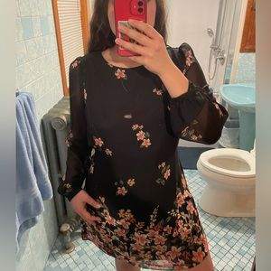 Black chiffon dress with flowers